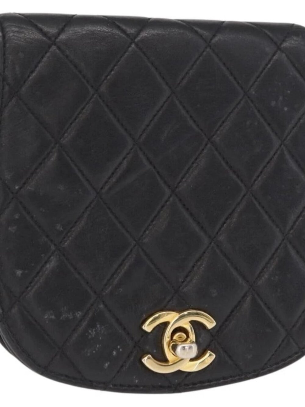 CHANEL Pouch Lamb Skin Black Gold CC Auth 165615